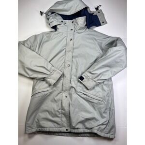 Woolrich Gore-Tex Parka Jacket Women L Grey Vintage Fleece Lined Hooded USA Made